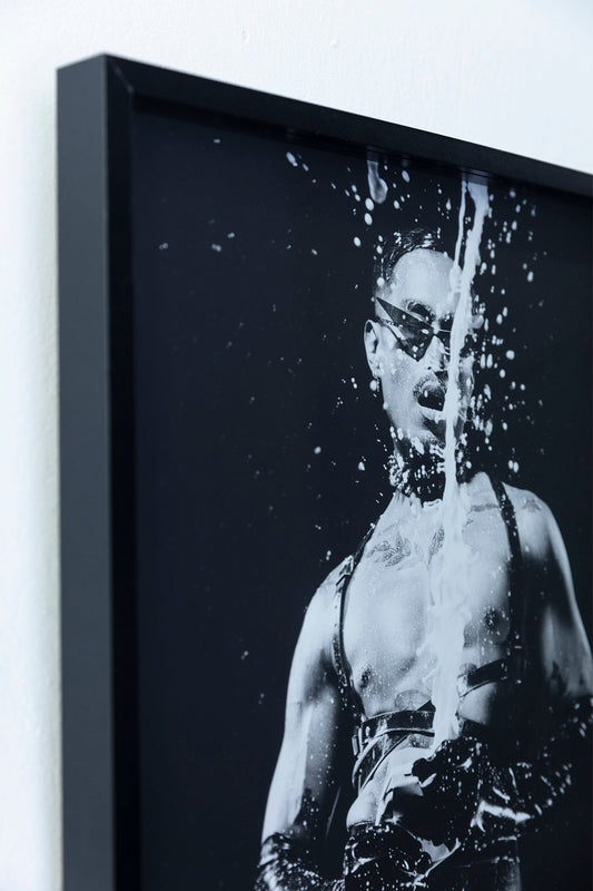 Milking I Black and White Analogue Fine Art Print Male Model in latex